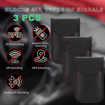 3 X Car Faraday Cage Fob Pouch Car Key Signal Blocker Case Keyless RFID Blocking