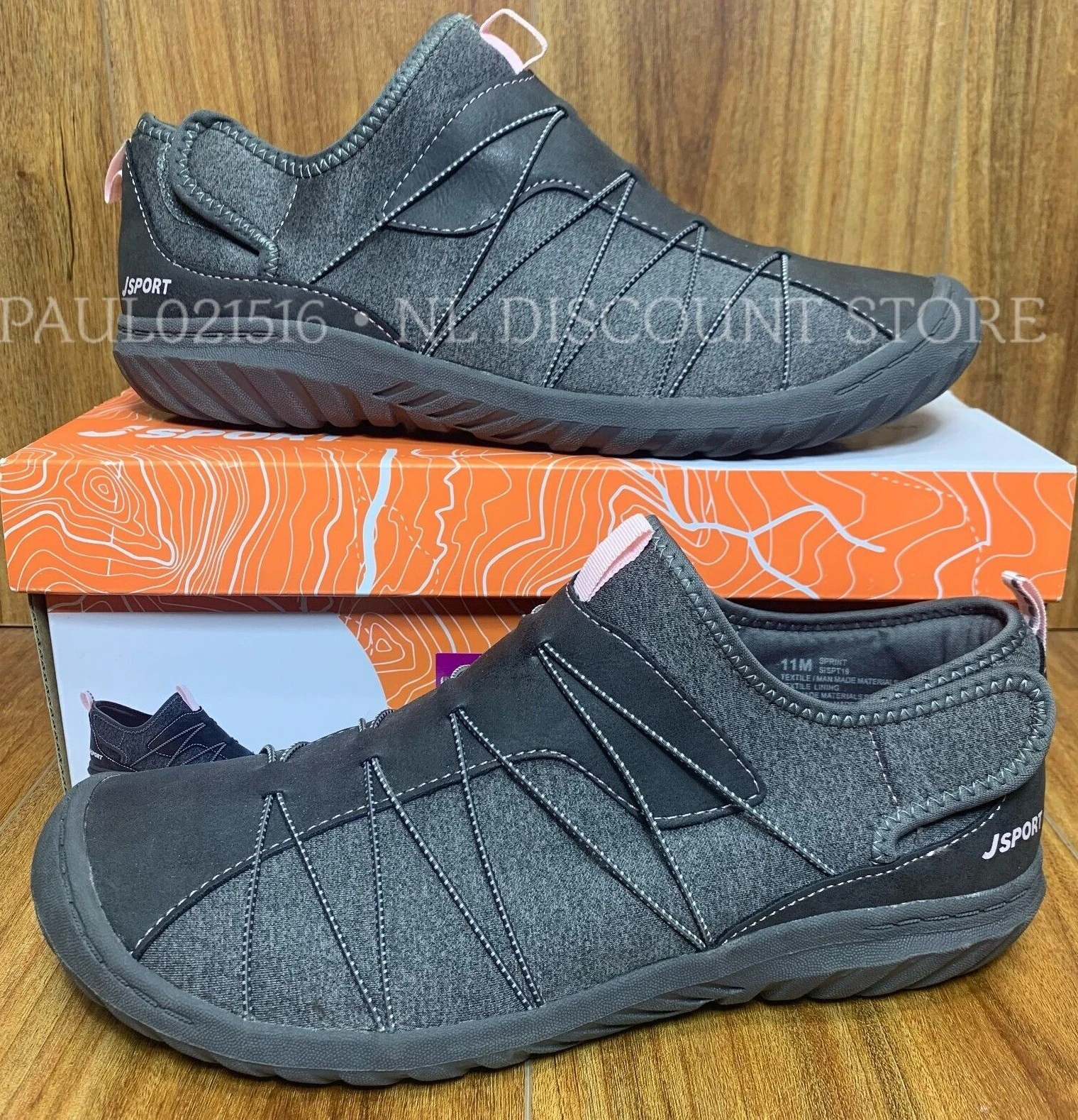 JSPORT Women's Sprint Lightweight Easy On/Off Shoes ~ Charcoal ~ Size 11