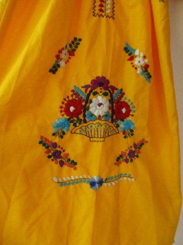 Mexico Embroidery dress yellow floral Kids M Child clothing - Picture 3 of 5