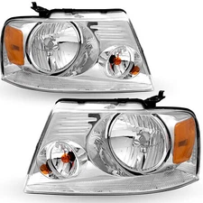 For 2004-2008 Ford F150 Chrome Housing Amber Corner Headlights Lamps LH+RH Pair
