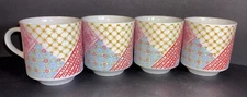 4 Vtg Patchwork Quilt 70s Teacup Coffee Mug Cottagecore Granny Stackable Floral