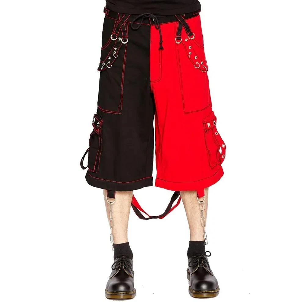 Men's Bondage Trouser Punk Rock Transformer Baggy Black & Red Split Shorts Emo