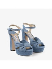 Jimmy Choo Light Blue Denim Knot Platform Sandals 995 38