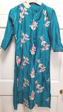 Hariom Women's 2pc Silk Blend Embroidered Long Kurta Set - Teal Green - XL