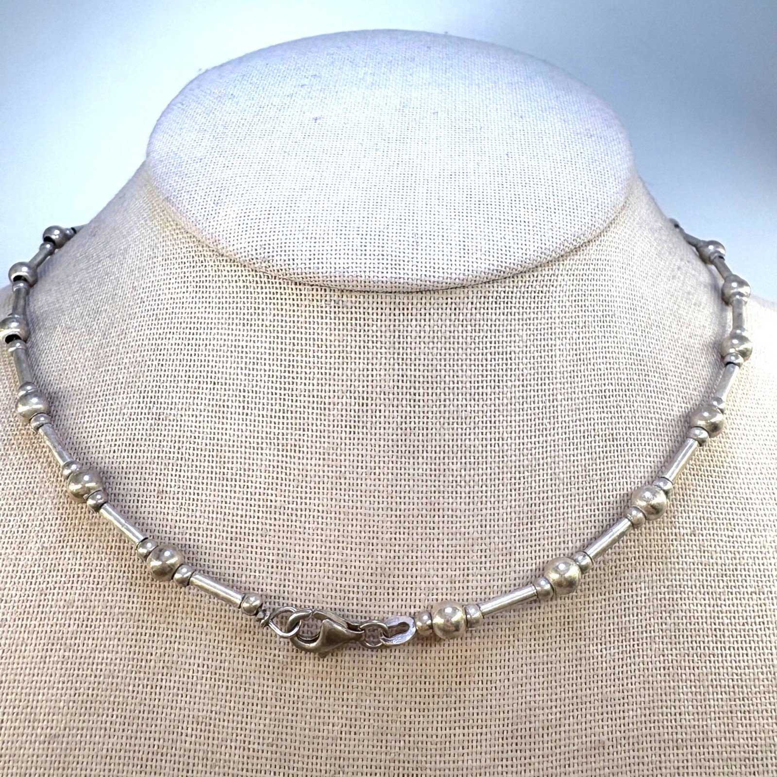VTG Solid Sterling Silver 925 Beaded Station Neck… - image 3