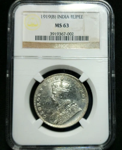 1 Rupee 1919 (B) Bombay Crowned King EMPEROR George V India British MS63 NGC !!