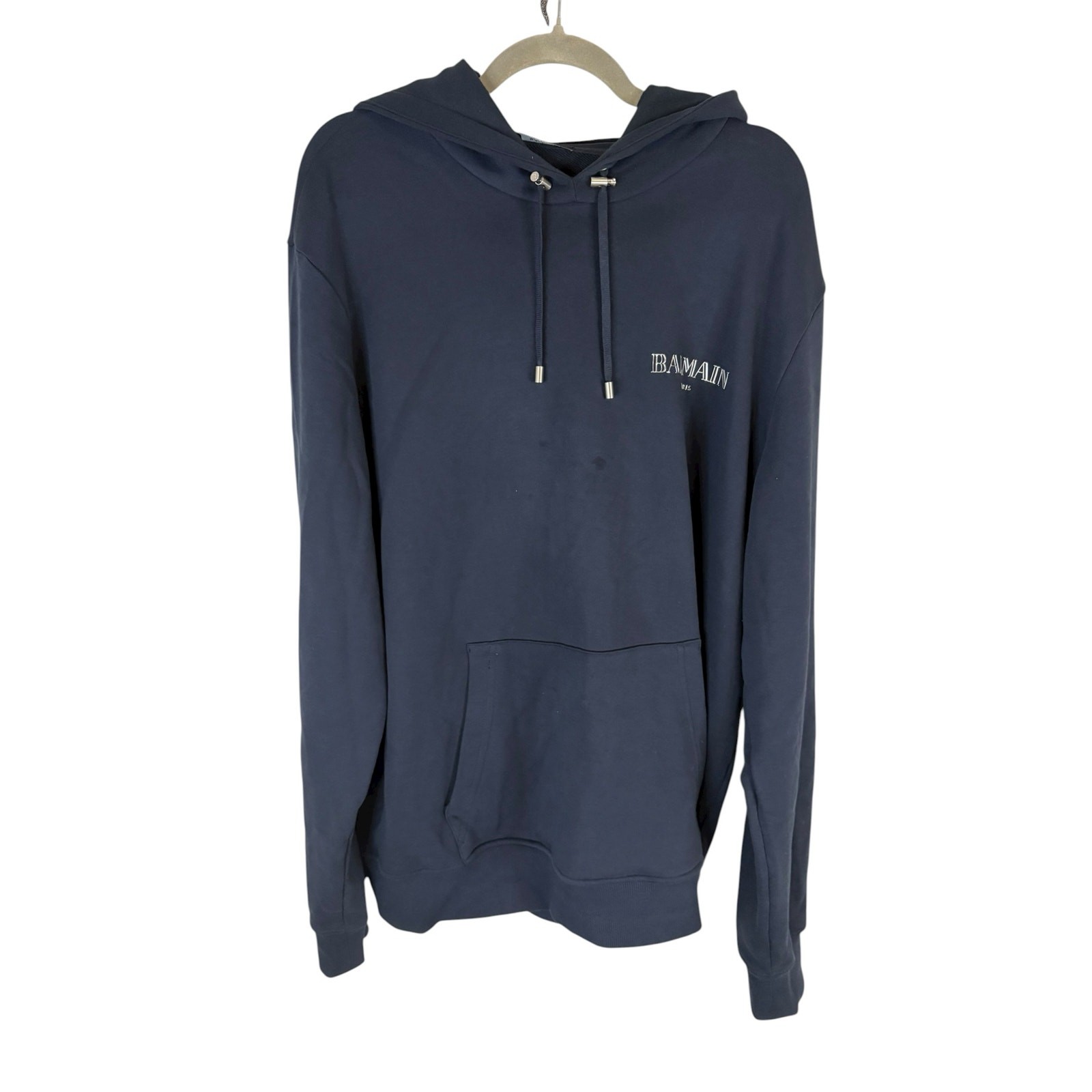 Balmain Mens Gel Vintage Logo Hoodie Pullover Athleisure Streetwear Y2K Navy XL image 3