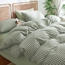 Duvet Cover Queen Size 100 Cotton Green Gingham 3 Pcs Breathable Nayoroom Plaid