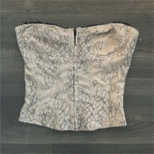 Beige Black Floral Lace Strapless Corset Top for Women
