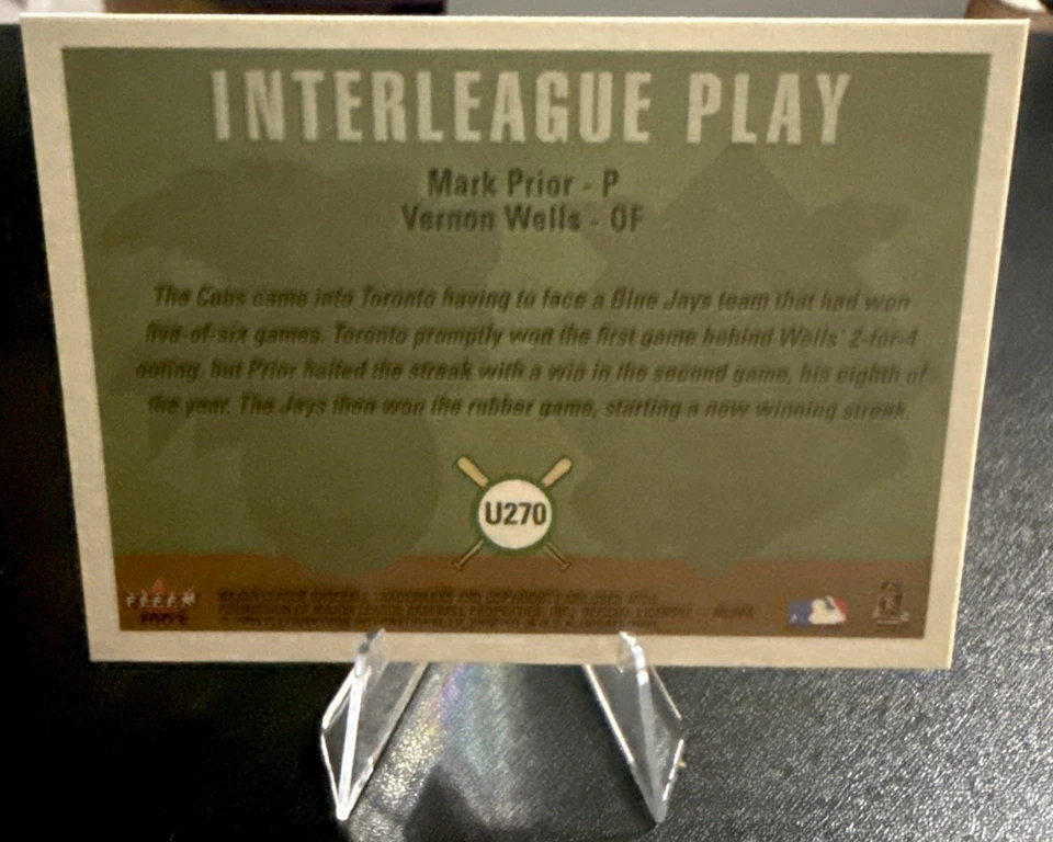 2003 Fleer Tradition Update - Interleague Play Vernon Wells, Mark Prior #U270 - Image 2 of 2