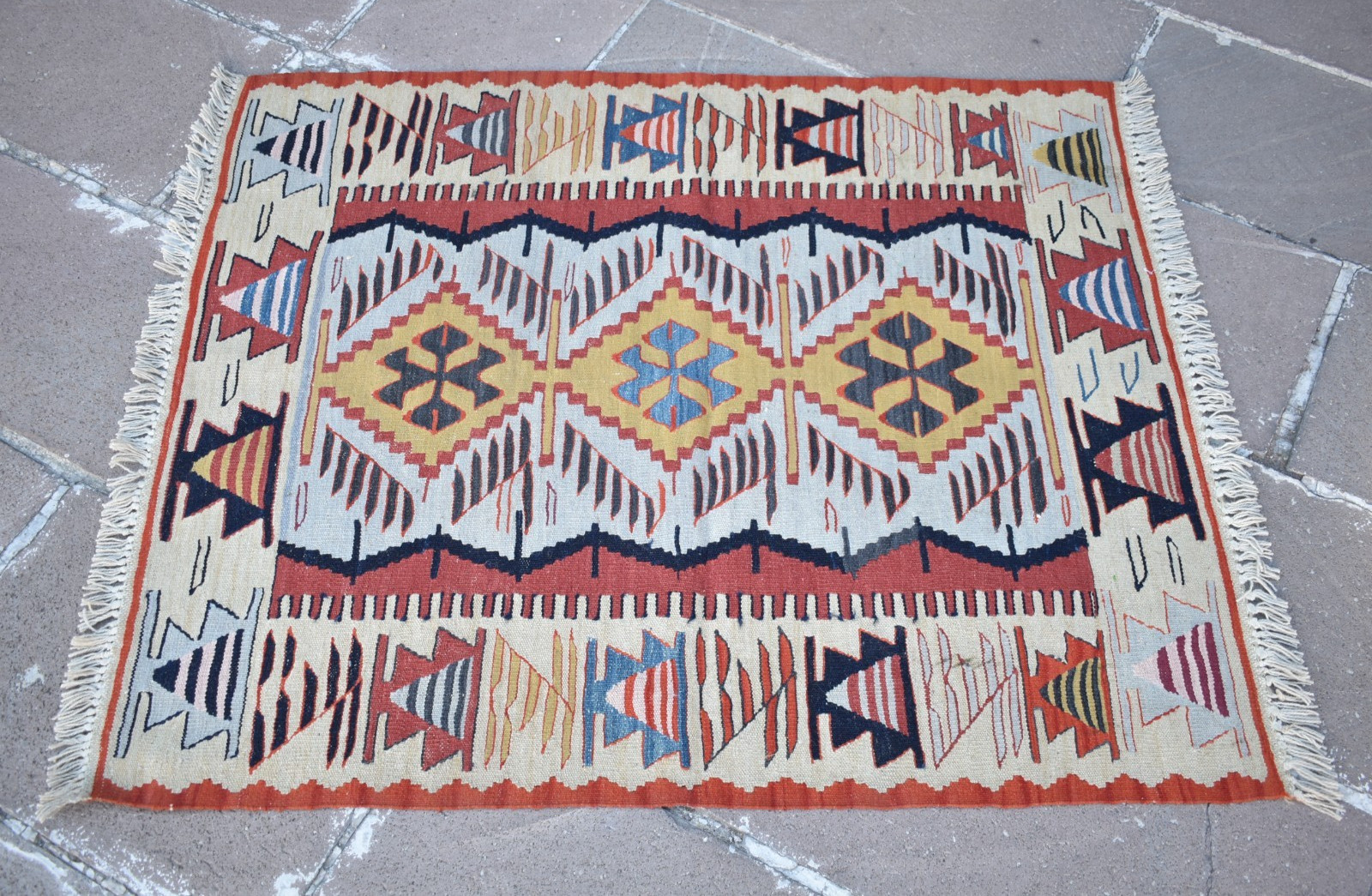 Turkish Rug 37'' x 44'' Vintage Anatolian Oushak Wool Rug Natural Color Wool Rug