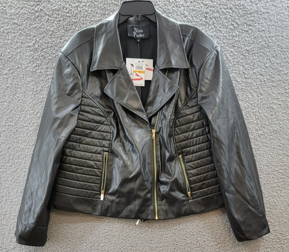 Nina Parker Trendy Plus Size Quilted-Side Moto Jacket Women's 3X