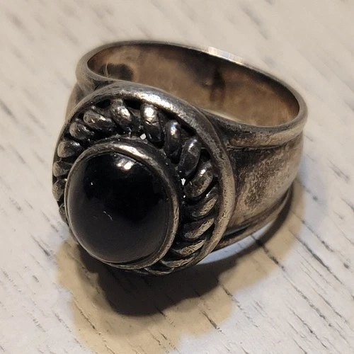 925 Sterling Silver Vintage Black Onyx Ring Size 6
