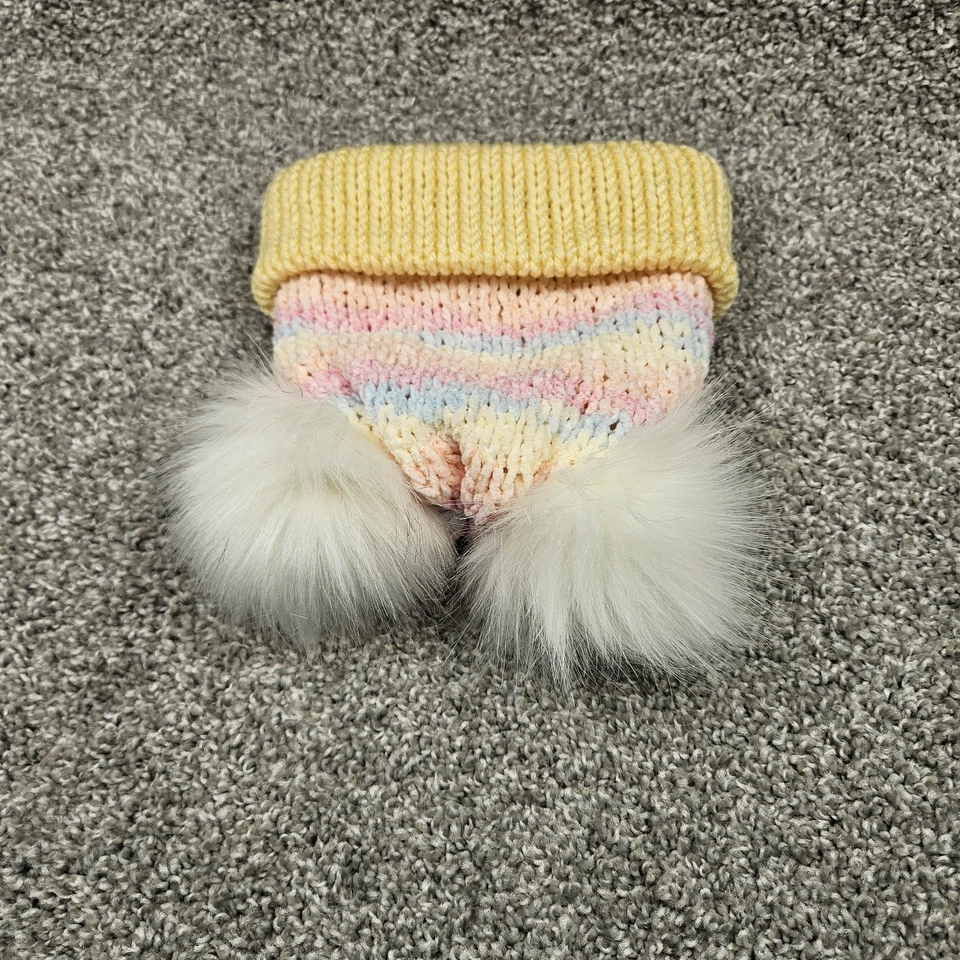 Gorro Tejido Hecho a Mano Pequeño 12-24Mo Amarillo Pastel Cálido Suave Pom Pom Elástico Foto 4 de 4