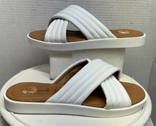Mila Paoli Italy Womens Shoes Leather Sandals Wedge White Slides Size 7.5 526D
