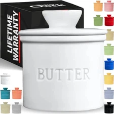 PriorityChef Butter Crock – French Ceramic Butter Keeper w/ Lid & Water Line