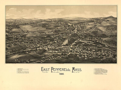 Panoramic Map of East Pepperell MA 16x20