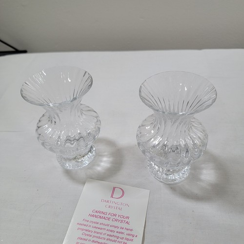 Dartington Crystal Chantelle Pair 5" Vase Set England In Original Box - Picture 5 of 10