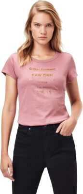 G-Star Damen Top Kurzarm Wash GR Slim R Tee Women Garnet Bleach Pink Größe:XS