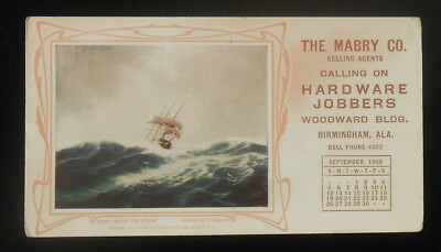1909 September Calendar Marby Hardware Birmingham AL Jefferson Co Blotter