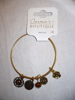 Women's Gold Tone Metal Boutique Bracelet Sun Moon Flowers 