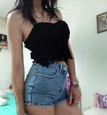 crop top abbigliamento donna nero effetto pizzo uncinetto taglia 38 tally weijl