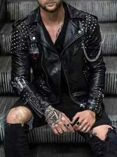 Men’s Studded Punk Leather Jacket – Handmade Biker Brando Rock Style, Spike