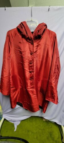 UbU Women's Hooded Button front Reversible Walker Coat. Red and Black reversible