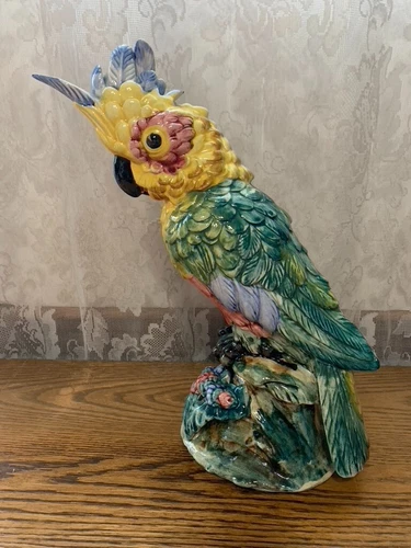 VINTAGE STANGL ART POTTERY BIRDS COLORFUL LARGE JACOB COCKATOO #3584 FIGURINE
