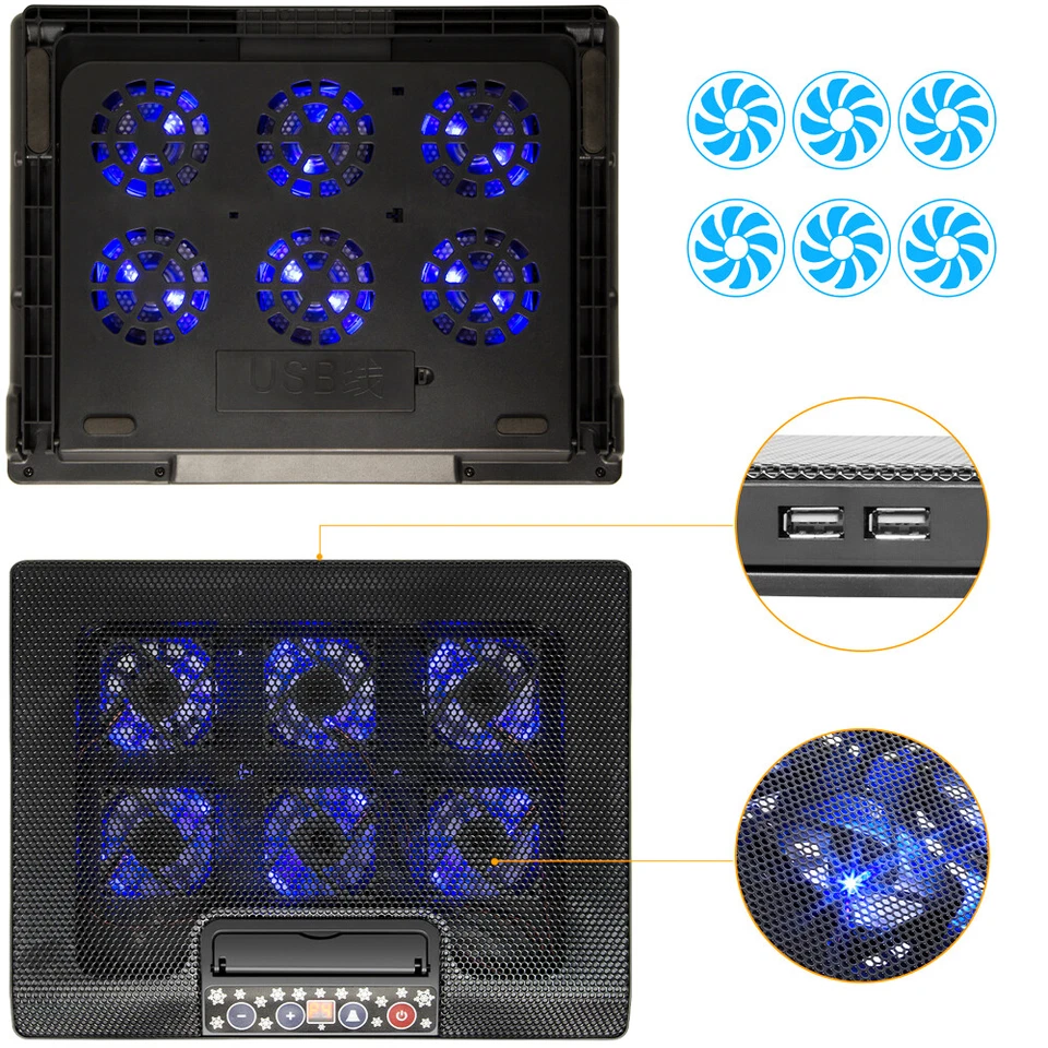 Laptop Kühler Notebook Kühler Kühlpad Laptop Ständer 6 LED Lüfter für 12-17 Zoll - Bild 3 von 4