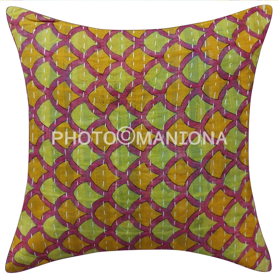 Vintage Kantha Cushion, Sofa Chair Cushion, Vintage Kantha Shams Indian Kantha - Image 2 of 4