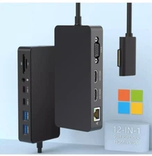 Surface Expansion Dock Triple Display, 12-in-1, Dual 4K HDMI+VGA For Surf Pro