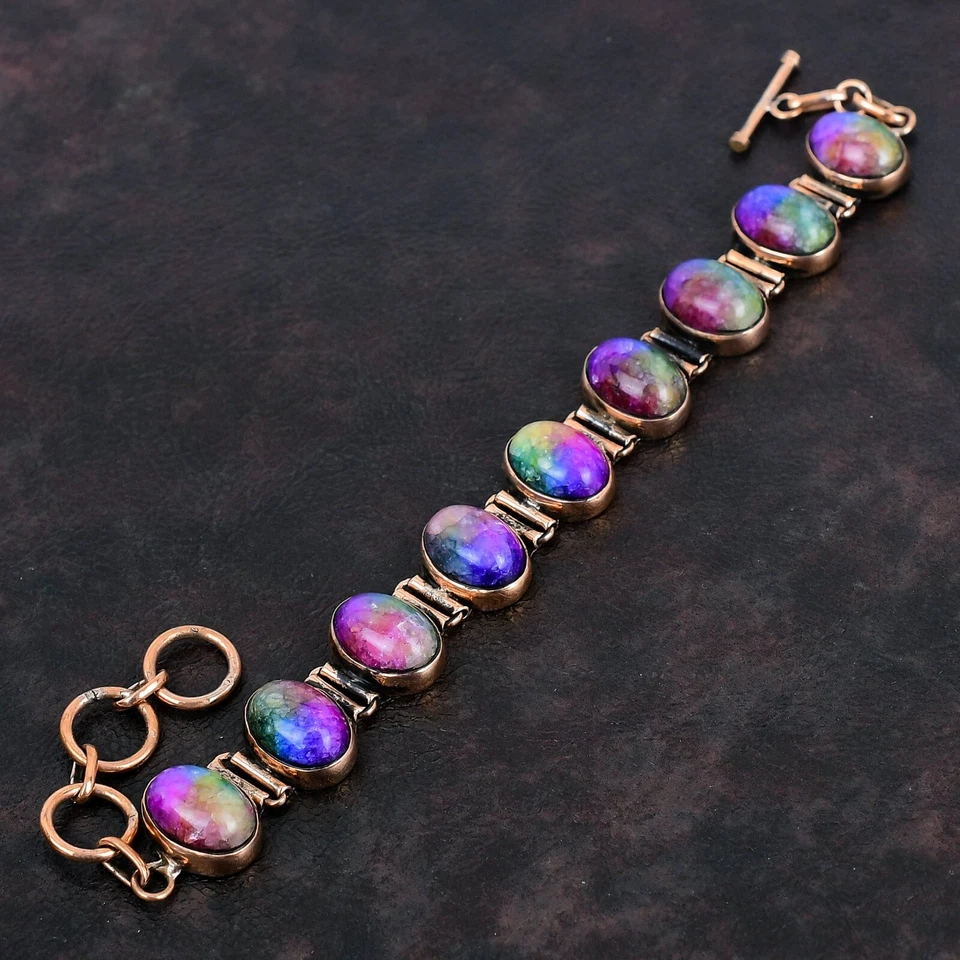 Regalo Para Ella Arco Iris Solar Cuarzo Druzy Pulsera Ajustable Cobre Joyería 6.0" Foto 4 de 4