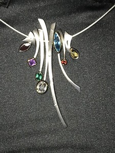 Authentic JORYEL VERA Sterling Silver & Gold Plated Sticks And Gems Pendant Necklace