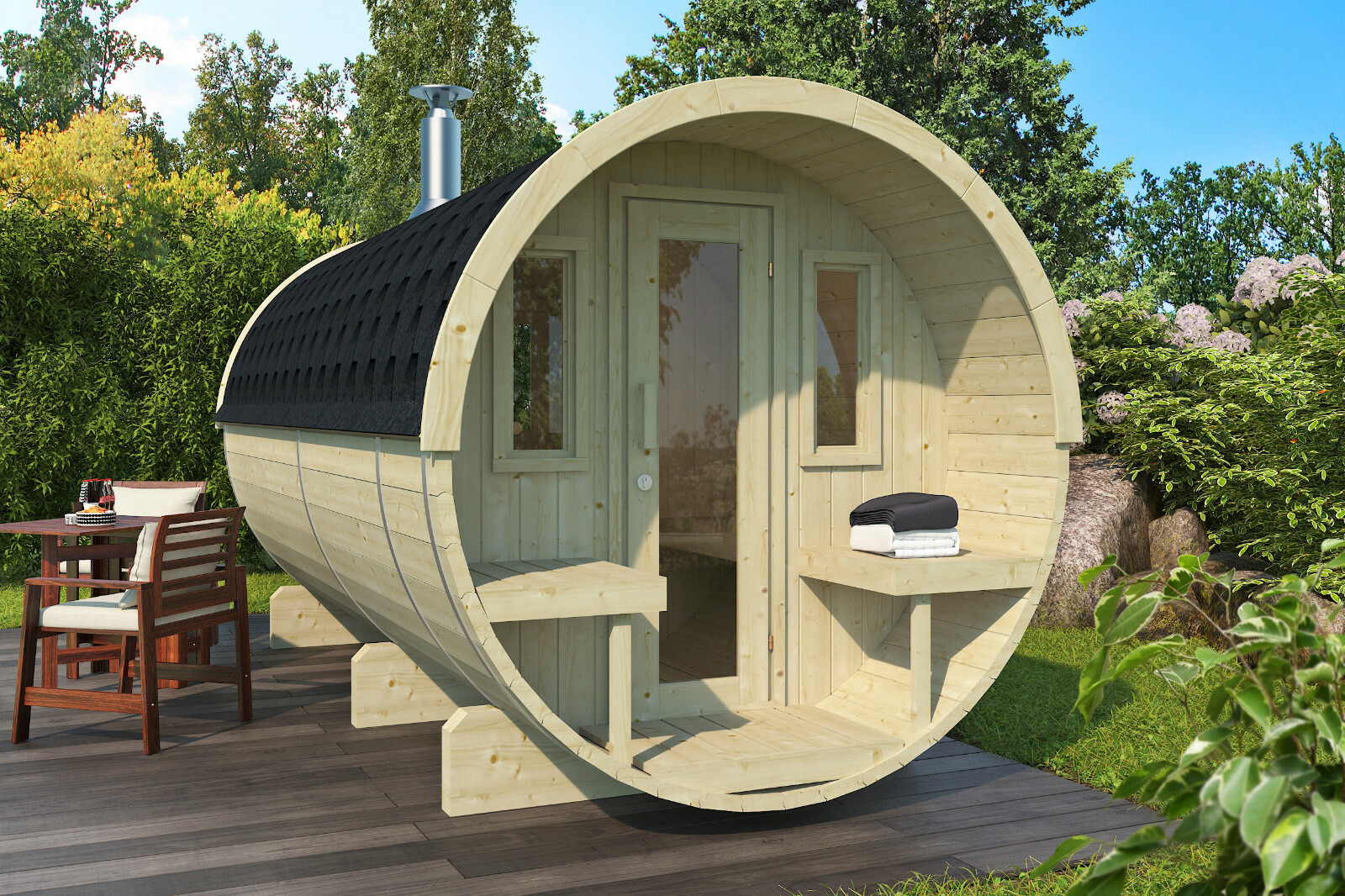 Saunafass 400 cm Fasssauna Holz Saunakabine Sauna Fass Massivholz