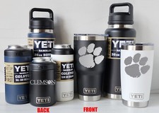 Vasos grabados con láser CLEMSON Tigers YETI, colsters de latas y botellas Chug