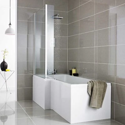 CERAMICA White Gloss Shower Bath Panel 1500mm - L Shaped Side MDF Bathroom