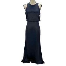 Dessy Collection Sleeveless High Neck Blouson Bodice Trumpet Gown - Navy Blue 4R