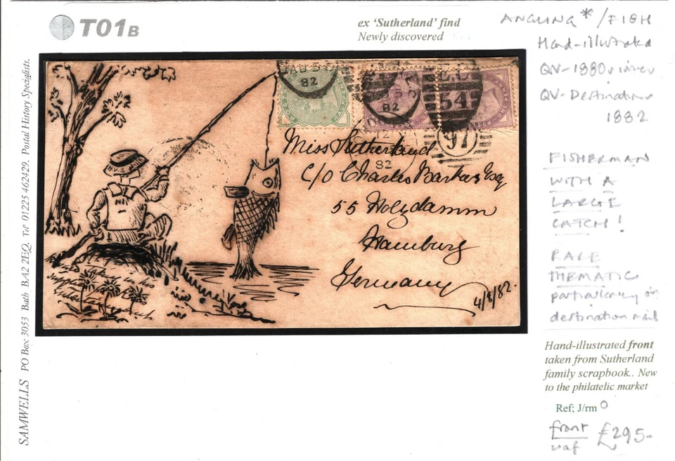 GB ANGLING Ilustrada a Mano PESCA 1882 Cubierta Frontal Hamburgo {samwells}T01b Foto 3 de 4