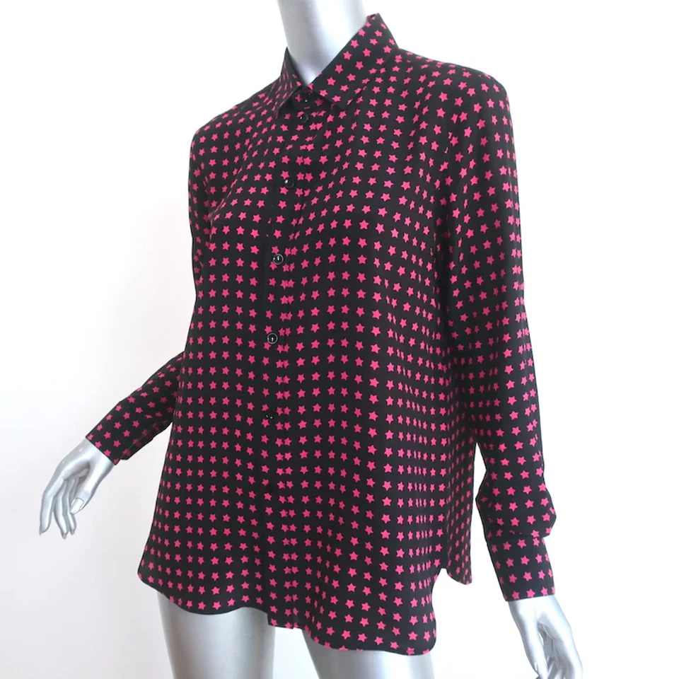 Camisa de seda con estampado de estrellas Saint Laurent negra/rosa talla 42 blusa manga larga Foto 2 de 4