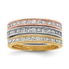 Silver Vermeil Polished Trio CZ Rings QR2726