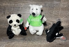 3 Vintage  Coca Cola Plush  Polar Bear  Panda Bear-ZONGSHI  Whale  Bean Bag