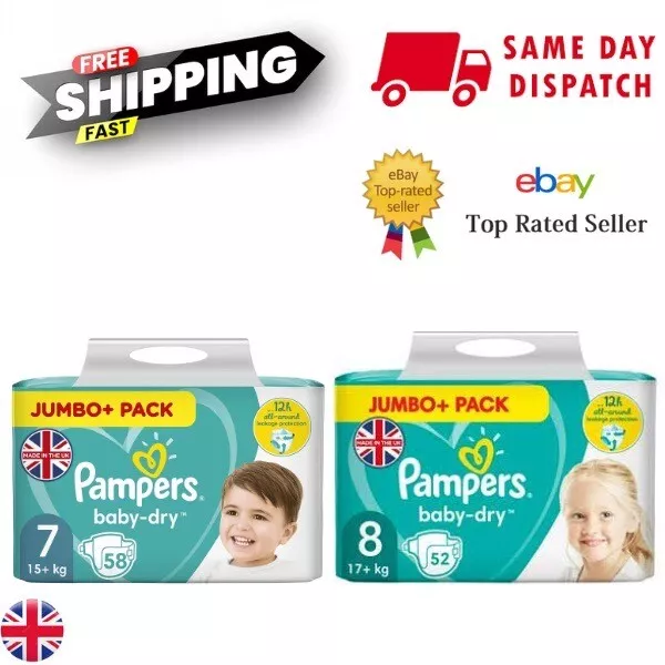 Pampers Baby-Dry Size 7 8 Nappies Nappy Diapers Jumbo+ Pack 15+Kg