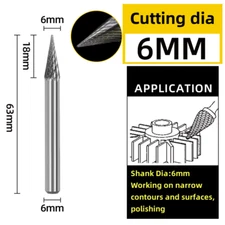Shank 1/4'' Tungsten Carbide Bits Single Cutting Carving Grinding Cutter Bur 6mm
