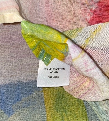 Worth Watercolor Button Up Shirt Size Petite Cotton Top Colorful Semi Sheer LS - Picture 5 of 5