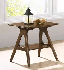 Roundhill Furniture Arona Mid-Century Modern Wood Shelf End Table