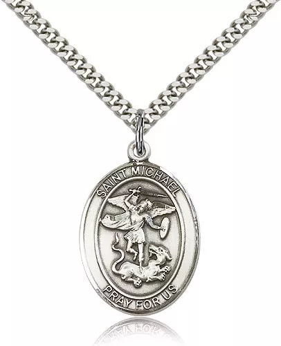 Men s 925 Sterling Silver Saint Michael The Archangel Medal 24