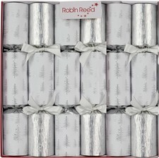 Robin Reed 12" Christmas Crackers, Silver Pine Trees Design - Box of 6 (62418)