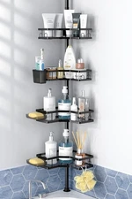 4 Tier Corner Shower Caddy Tension Pole Adjustable Rustproof Bathroom Organizer