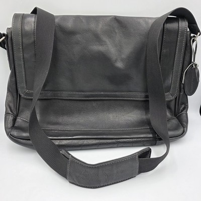 Vintage Wilson s Black Leather Laptop Bag Messenger Brief-Case Shoulder Strap